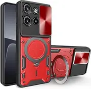 [FORZARMOR] for Motorola Edge 50 Neo 5G (6.4 Inch) Case Shockproof with Back Camera Slide Window Cover, Ring Kickstand Armor Military Rugged Cover (for Edge 50 Neo, Red)