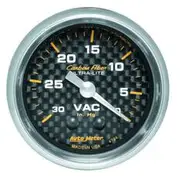 Autometer Carbon Fiber Vacuum Gauge Mechanical - 10 Feet, 0 - 30 inHg, 2 1/16 Inch, AU4784