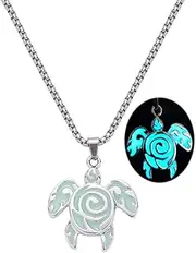 [Hewill] Turtle Necklace for Women Girls Stainless Steel Sea Tortoise Animal Pendant Necklace Christmas Glow in the Dark Jewelry Gift