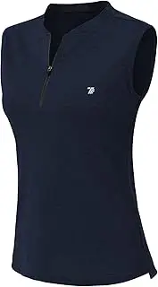 [YSENTO] Women's Dry Fit Tennis Golf Shirts 1/4 Zip Sleeveless Collarless UPF 50+ Yoga Gym Workout Tops Shirts