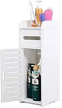 White Bathroom Storage Cabinet Free Standing Floor Organizer Shelf Space Saver (Small: 17 x 22 x 56cm)