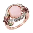 Sterling Silver, Pink Opal With Tsavorite Gemstone Ring Polished With Rose Go...