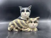 James Hadden Hand Carve & Painted Wood Tabby, Black & White Cats Folk Art SIGNED