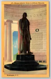 Linen Thomas Jefferson Statue Jefferson Memorial Washington DC Postcard c1940s