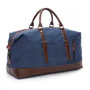 Canvas Leather Men Travel Bags Carry on Luggage Bags Men Duffel Bags Handbag Travel(Dark Blue)