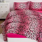 A Nice Night Leopard Printed，Satin Silky Soft Quilt Sexy Luxury Super Soft Microfiber Comforter Quilt Bedding Comforter Set Full/Queen, Light Weighted (Pink, King(88-by-102-inches))