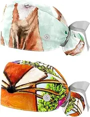 [WOSHJIUK] Working Hat 2 Pack Scrub Caps for Women,Fox Water River,Tie Back Cap Adjustable Scrub Hat