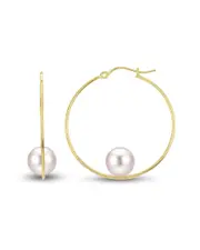 14K 8-8.5mm Pearl Hoops