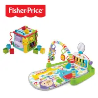 在飛比找momo購物網優惠-【Fisher price 費雪】鋼琴健身器+動物積木盒