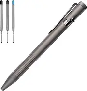 Lary Grey 4.8'' Titanium Alloy Bolt Action Pen Compatible with Parker Refill Stainless Steel Pen Clip EDC Pocket Business Collection Ballpoint Pen with 3 Extra Refills in Gift Box (LA001)