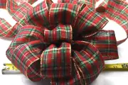 CHRISTMAS TREE BOW TARTINE WIRED RIBBON DECORATION 11" WIDE WITH STREAMERS 12" L