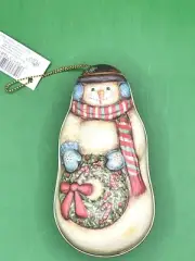 Vintage Russ Bertie Snowman Tin Box Christmas Tree Ornament 1980's New
