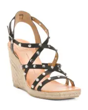 NEW DOLCE VITA BLACK LEATHER PLATFORM WEDGE SANDALS SIZE 8.5 M