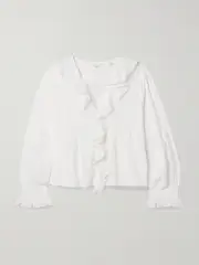 [DÔEN] DÔEN - Hardy Lace-trimmed Ruffled Pintucked Organic Cotton-voile Blouse - White - medium medium White