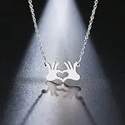 [SHMAZ] Stainless Steel Necklace For Women Gold And Silver Color Palm Heart Pendant Necklace