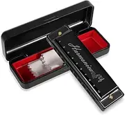 Harmonica C 10 Holes 20 Tones, Major Blues Key of C for Folk Jazz Pop - Beginner Adult Students Kids Gift With Case, Cleaning Cloth, Detailed Guide