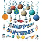 Kids Space Birthday Party Decorations - Blue Astronaut Spaceship Theme Happy