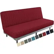 Jacquard Futon Cover Stretch Armless Futon Sofa Cover Soft Futon Slipcover with Elastic Bottom Thick Sofa Bed Furniture Protector Covers for Washable Futon