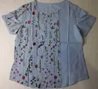 Women’s FASHION SAYS ME TOO Light Blue Short Sleeved Blouse Top (M).