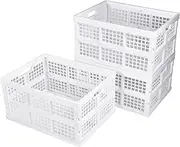 Aebeky 3-Pack Plastic Collapsible Storage Crates-30L,Foldable Plastic Crates for Storage (White)