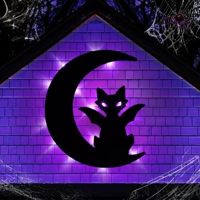 Metal Cat on Moon Lights, Halloween Decorations Outdoor - 8 Modes Hanging