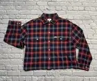 Brixton Bowery Plaid Cropped Flannel Shirt Shacket Women’s M Red Organic Cotton