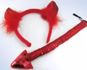 Smiffy's RED Sequin DEVIL HORNS HeadBand & TAIL Set Halloween Costume