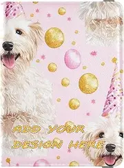 [miaozhen] custom Leather Passport Card Holder Cover Combo Cartoon Cute Birthday Party White Dog customizable Travel Passport Wallet Passport Holder Combo with Vaccine Card Slot Waterproof, Cartoon cute birthday