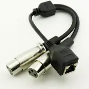 30cm RJ45 Feamale Jack to Dual XLR 3 Pin Female Network Connector Adapter Cable