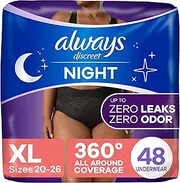Always Discreet Overnight Adult Incontinence & Postpartum Bladder Leak Underwear for Women, Disposable, XL