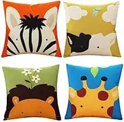4 Pack Animal Cushion Covers Childrens Cushions Cartoon Throw Pillow Covers Kids Pillow Case Cover for Bedroom Home Decor,18 x 18 Inch