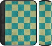 Teal Khaki Checker Plaid 2 pcs car seat Strap Covers, Stop seat Belt Cutting into Neck, seat Belt Cover pad for SUV Bag Airplane 10x7.7 in forro para cinturon de segurida