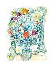MARC CHAGALL Bouquet a la Tour Eiffel 12.5" x 9.75" Poster 1963 Modernism