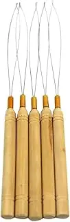 HONITANO 5Pcs Micro Ring Hair Extension Needle Threader with Wooden Handle DIY Hook Tool for Hair Extensions Comfortable Slip Design Essential Hair Accessory for Barbershops