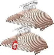 Vivva 30pcs No Bump Rounded Clothes Hangers Metal Coat Hangers with Soft Non-Slip PVC Coated, Dress Suit Coat Jacket Sweater Pants,Space Saving Heavy Duty Durable Hanger, No Shoulder Bumps(Apricot)