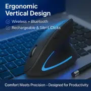 Rechargeable Ergonomic Wireless Mouse, Bluetooth & 2.4GHz, Silent Click