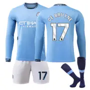 Beakey Manchester City Home DE BRUYNE #17 Soccer Jersey Kids Adult 3Pcs Long Sleeve Outfits
