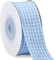 SOFIRE 10 Yards Gingham Ribbon Checkered Ribbon for Gift Wrapping 1 Inch Wide (Blue)