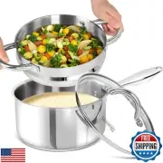 MICHELANGELO Stainless Steel Saucepan with Lid and Steamer, 3 Quart Sauce Pan