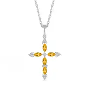 Marquise Citrine and 0.07 CT. T.W. Natural Diamond Tri-Tip Cross Pendant in Sterling Silver