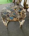 Black Geode Agate Coffee Table, Agate Round Table, Center Table, Living Room Top