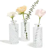 ComSaf Glass Bud Vases Set of 3, Small Flower Vases in Bulk, Mini Diamond Vases