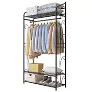 Multifunctional Clothes Rack Stand Sturdy Iron Tube Coat Closet 2 Tier Mesh Rack