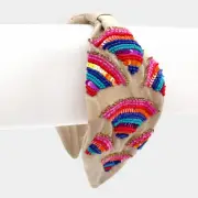 NEW Multi-Color Striped Sequin Embroidery Triangles Light Beige Knotted Headband