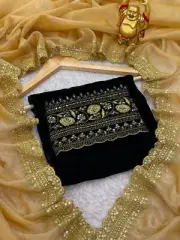 Elegant Beige Embroidered Twill Net Saree With Blouse Piece For Women, Sequins