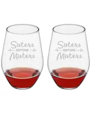 Susquehanna Glass Set of 2 Sisters Before Misters Stemless Wine Glasses