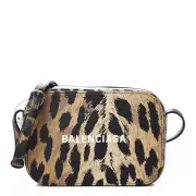 Balenciaga Calfskin Logo Printed Leopard XS Everyday Camera Bag Cross Body NEW