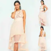 NWT San Joy High Low Club Party Prom sheer top bouncy skirt Dress, S,M,L, Peach