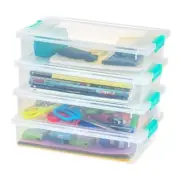 IRIS USA. Plastic Storage Bins Containers with Lids, 4 6 Qt Clear/Seafoam Blue