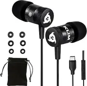 KLIM Fusion C - USB-C Earbuds with Microphone + Long-Lasting Wired Ear Buds + 5 Years Assurance - Innovative: in-Ear with Memory Foam + Earphones with Mic and 3.5 mm Jack - New Version - Black